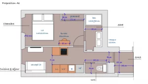 Architecte d’intérieur à Marseille pour plan : Propositions de projet d'architecture pour la transformation d'un grand appartement en 2 T2