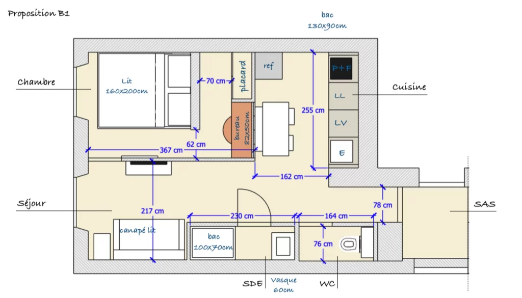 cuisine appartement T2 en studio marseille