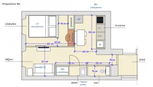 Architecte d’intérieur à Marseille pour plan : Propositions de projet d'architecture pour la transformation d'un grand appartement en 2 T2